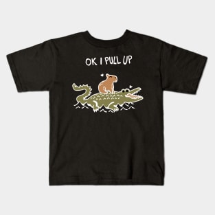 OK I Pull Up Capybara and Crocodile Love (White) Kids T-Shirt